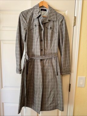Kenzo Light Gray Plaid Trench Coat